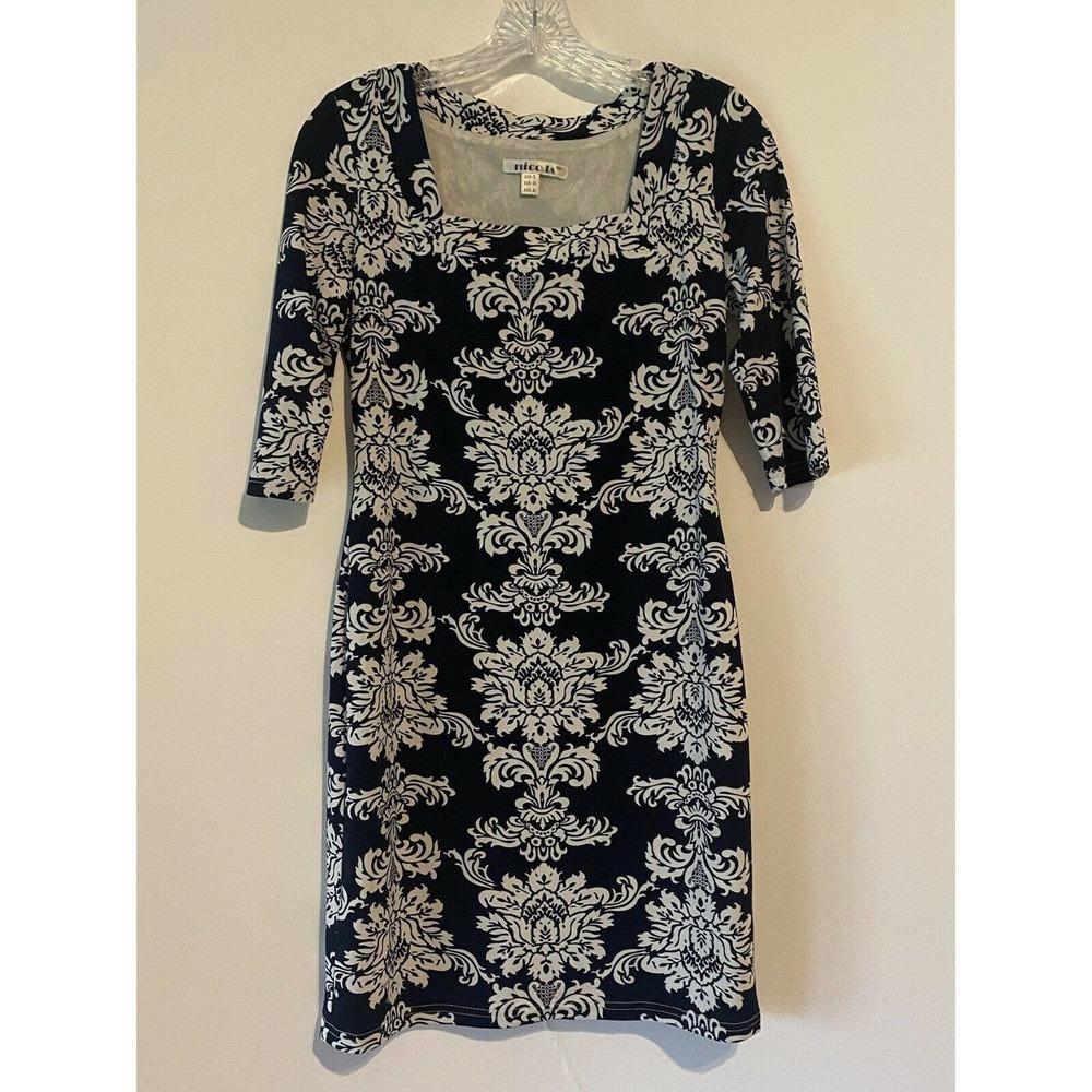 Nico La Blue Bodycon Dress Small Short Sleeve Blue White Floral Pattern - Picture 2 of 10